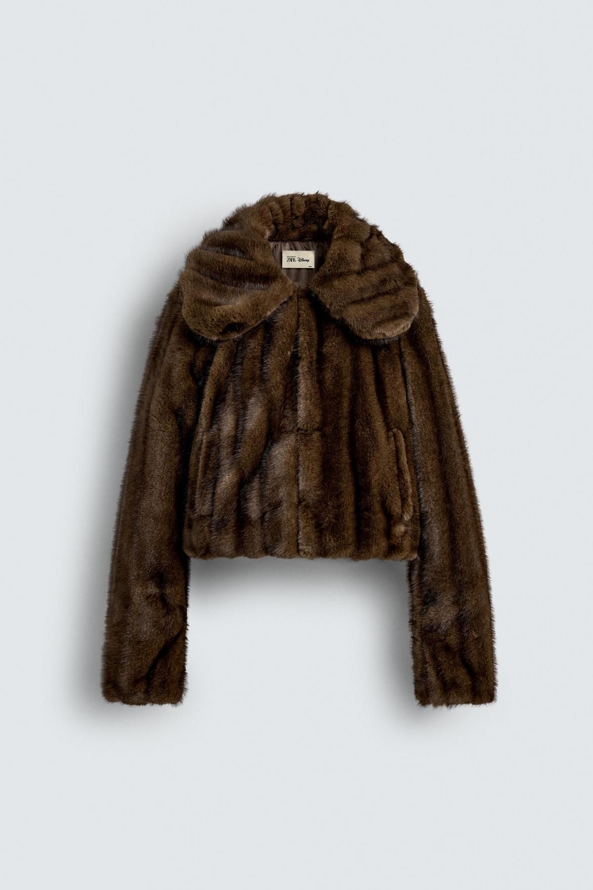 자라 페이크퍼 브라운 크롭 재킷 X 해리 램버트 디즈니 4341/938 BROWN - 메인 이미지