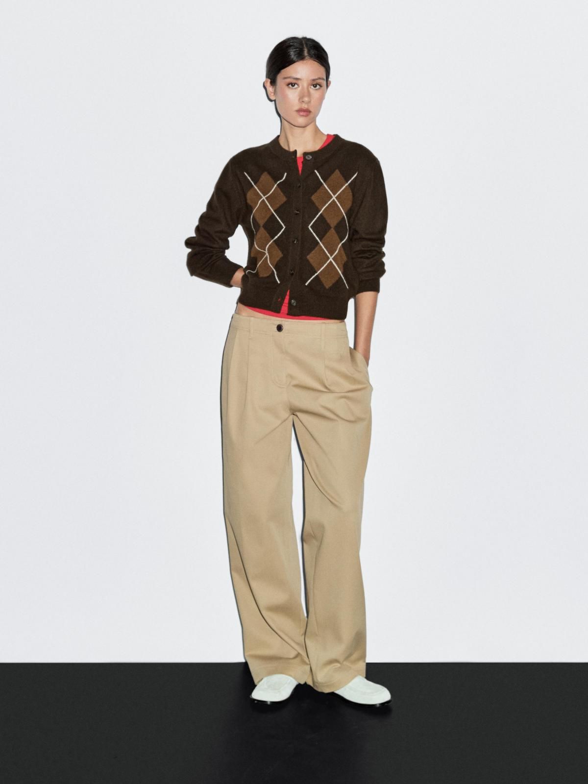 마시모두띠 아가일패턴 울 크루넥 니트 가디건 5710/500 BROWN - 상세 이미지 2