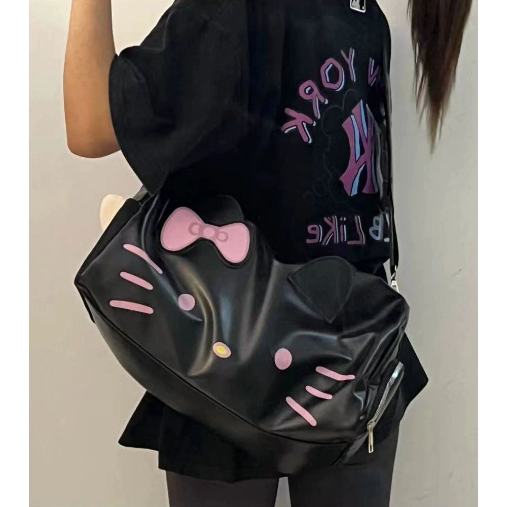 헬로 키티 여행 가방 블랙 보스턴백 숄더백 메신저백 대용량 휴대용 수납 캐리어 적재 - 상세 이미지 5