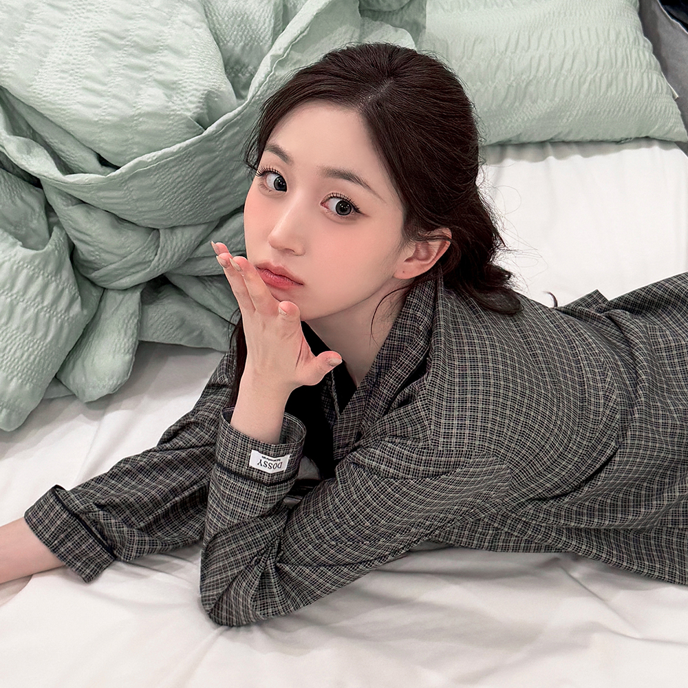 [해원'Pick/2PACK] 실크핏 더스트 긴팔 카라 커플 잠옷 세트 홈웨어 - 상세 이미지 2