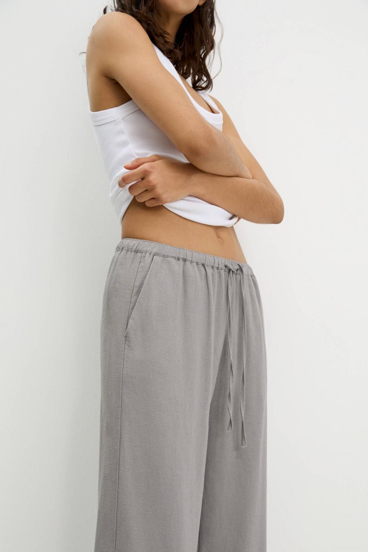 풀앤베어 라이트그레이 미드라이즈 린넨 블렌드 조거 팬츠 3680/334 TAUPE - 상세 이미지 5