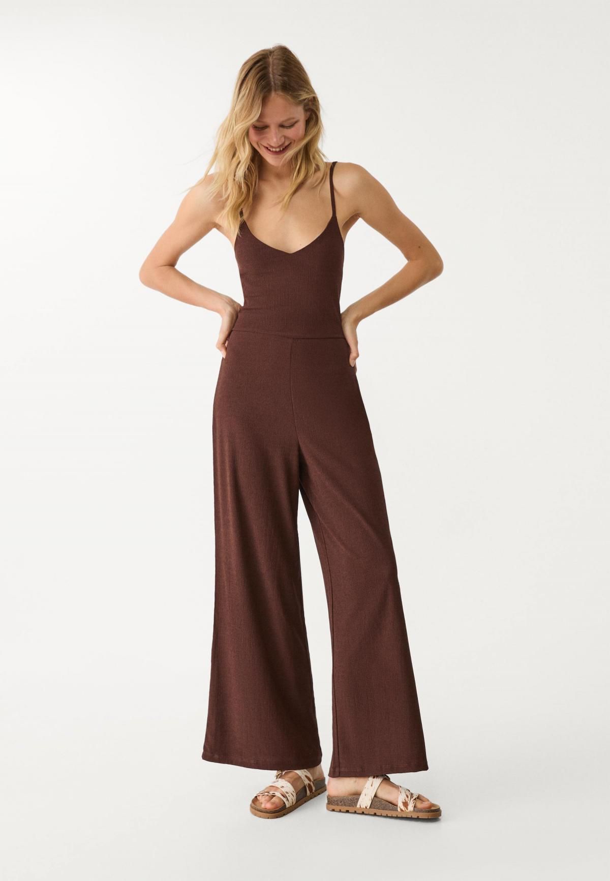 스트라디바리우스 트렌디 브이넥 스트랩 점프수트 2284/725 BROWN - 상세 이미지 5