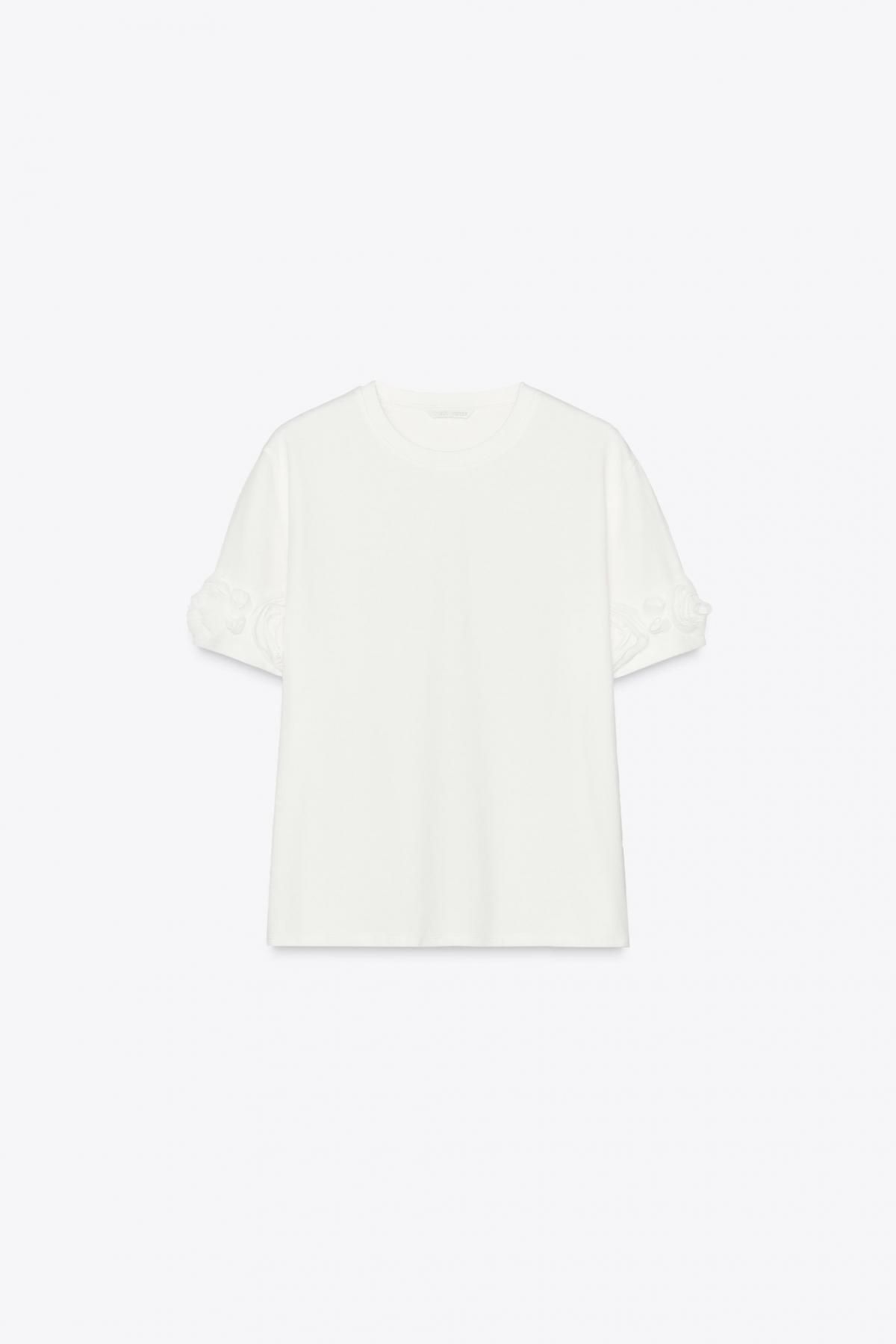 자라 볼륨 플로럴 티셔츠 2298/205 WHITE - 상품 이미지