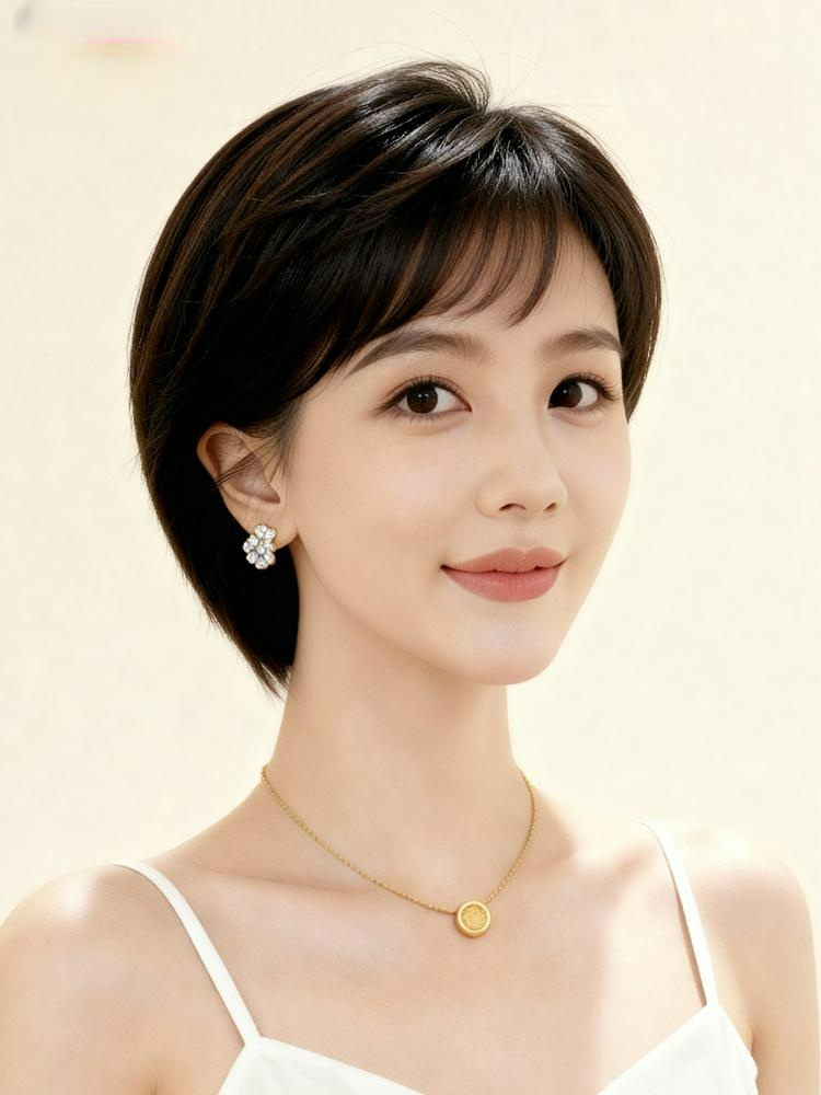 인모 숏컷 통가발 항암가발 중년 엄마 가발 자연스러운 단발 볼륨  손뜨개 자연색 M A - 상품 이미지