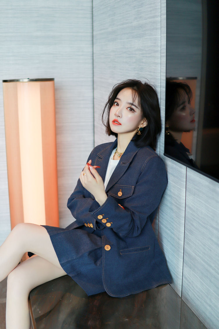빅사이즈 데님 블레이저 청자켓 정장 캐주얼 재킷 데일리 가을 여성 - 상세 이미지 4