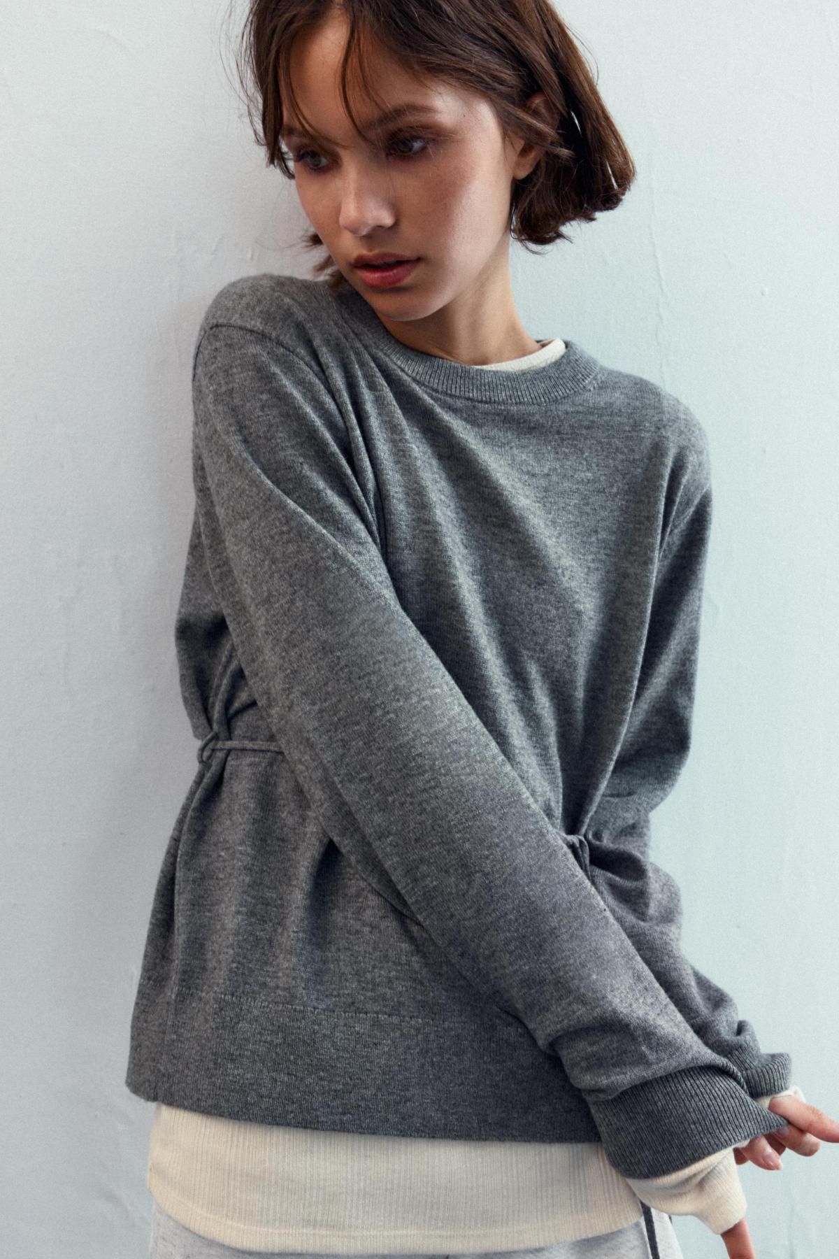 자라 라운드넥 레이스업 오픈백 니트 스웨터 4938/120 GREY - 상세 이미지 5