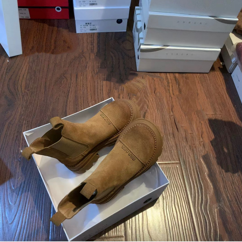 여성 레트로 두꺼운 밑창 마틴 부츠 겨울용 소가죽 통굽앵클부츠 미들부츠 - 상세 이미지 5