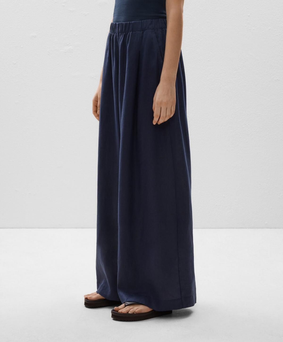 오이쇼 린넨 와이드 스트레이트 팬츠 0334/473 NAVY - 상품 이미지
