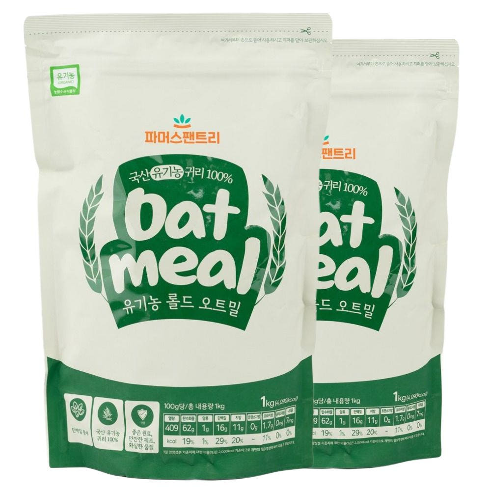 국산 유기농 롤드 오트밀 2kg(1kg+1kg) 가격 비교 파머스팬트리 국산 유기농 롤드 오트밀 2kg(1kg+1kg)