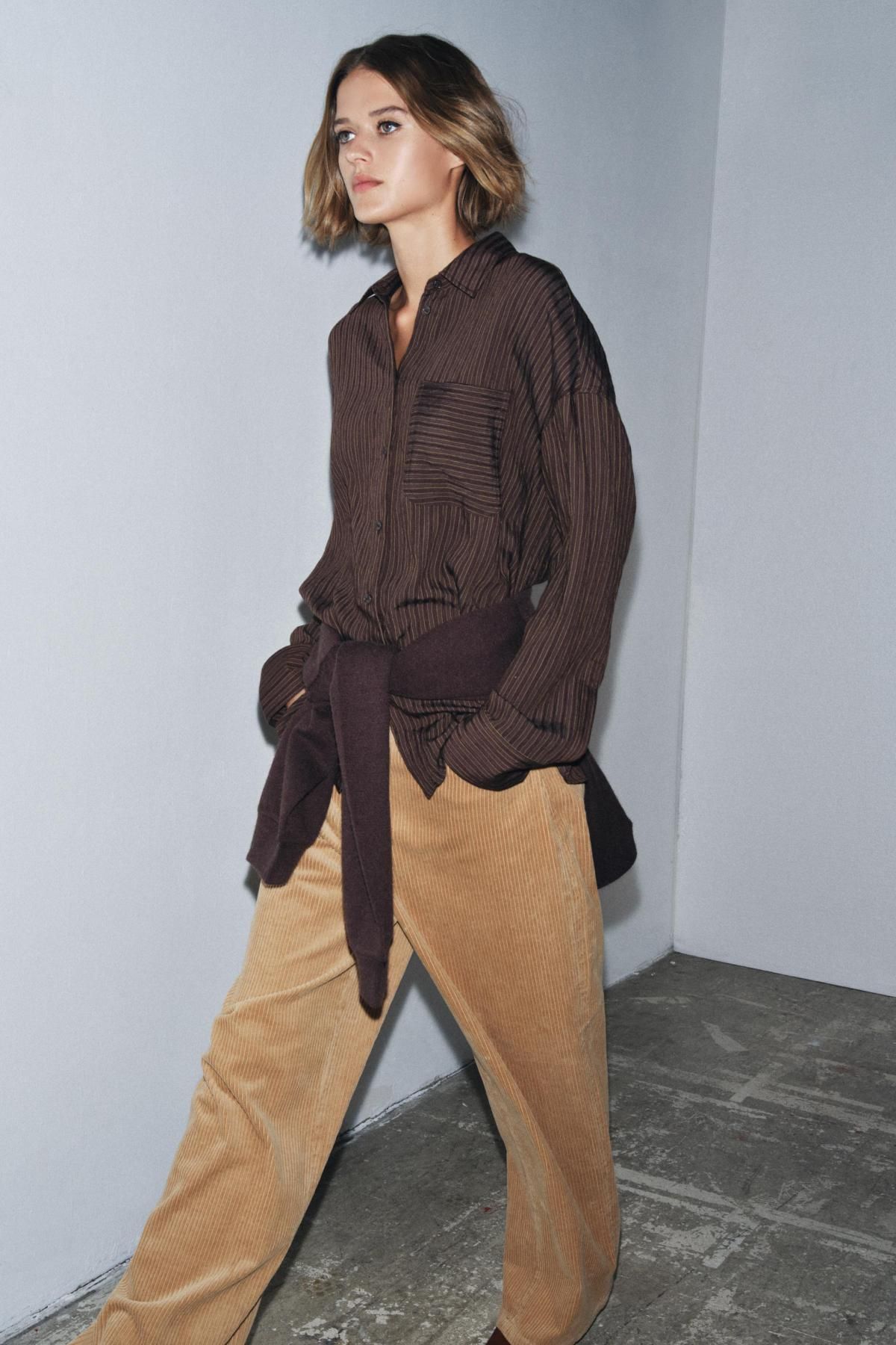 자라 오버핏 스트라이프 플루이드 셔츠 9479/271 BROWN - 상세 이미지 5