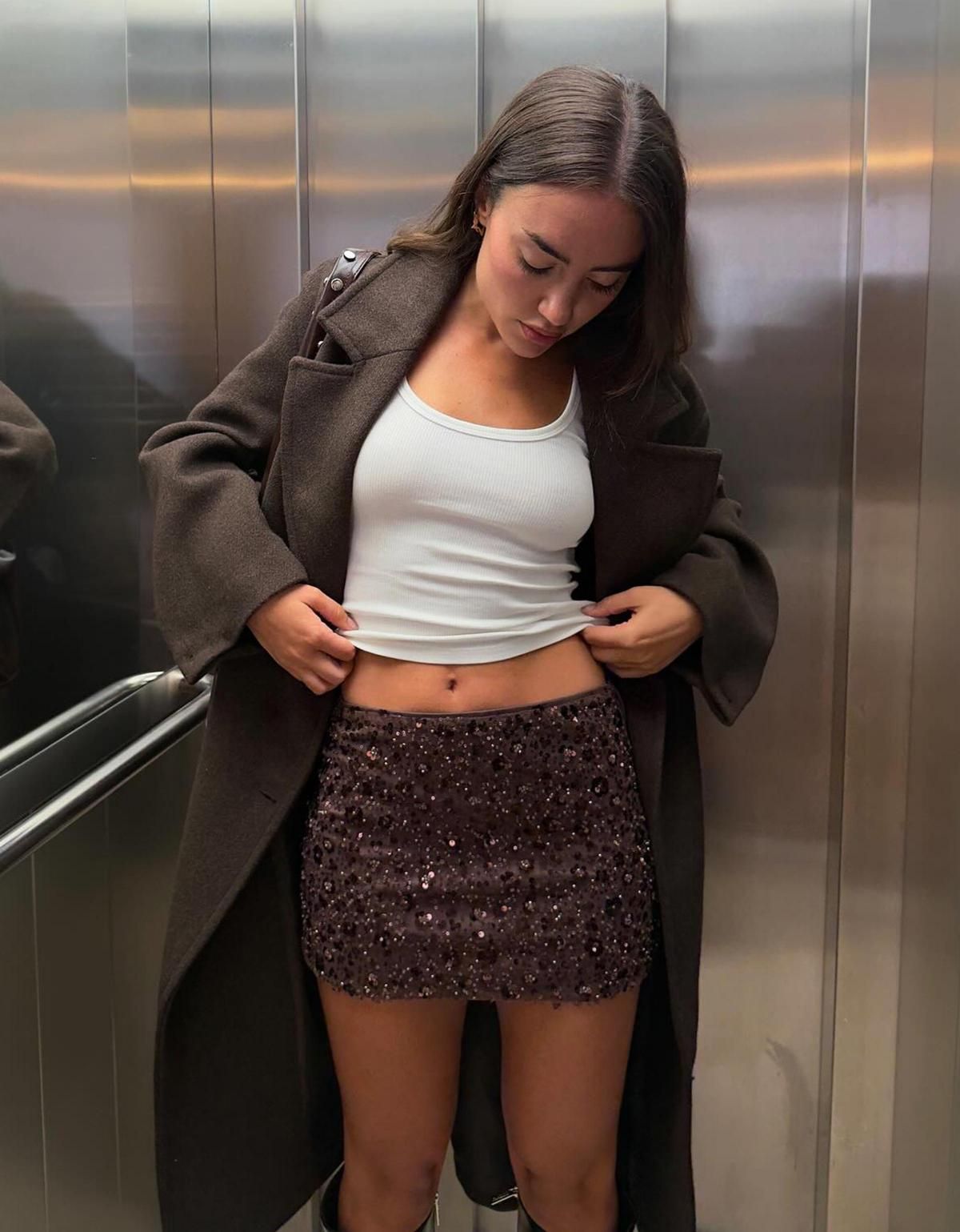 버쉬카 글리터 시퀸 미니 스커트 6086/707 BROWN - 상세 이미지 4