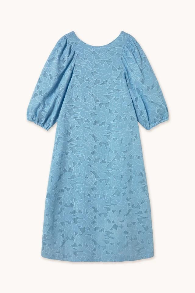 타이니코튼 레이스 퍼프소매 미디 원피스 구이퓌르 SS25-606R64 AZUL CELESTE - 상품 이미지