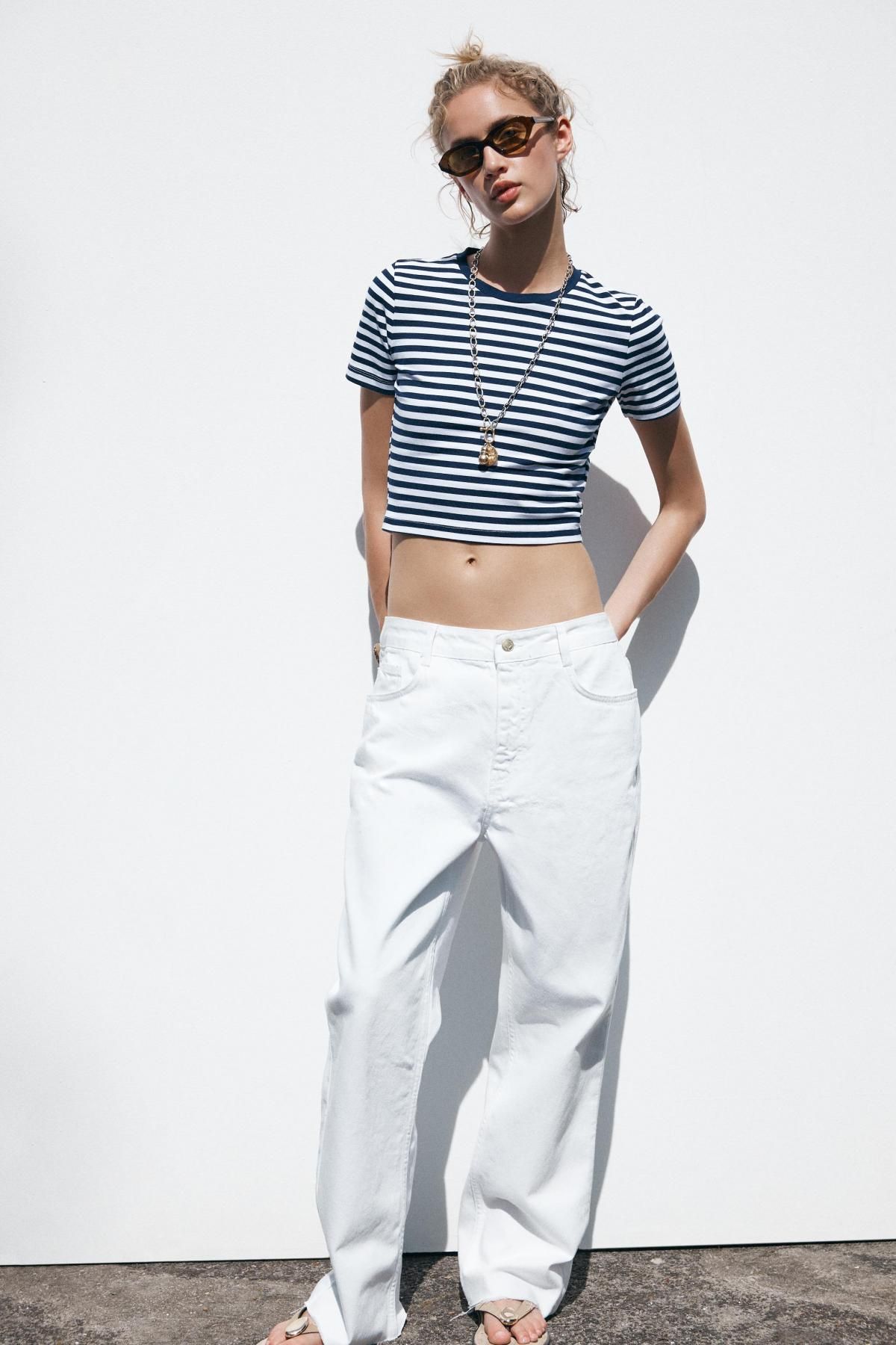 자라 크롭 스트레치 티셔츠 2335/299 BLUE/WHITE - 상세 이미지 2