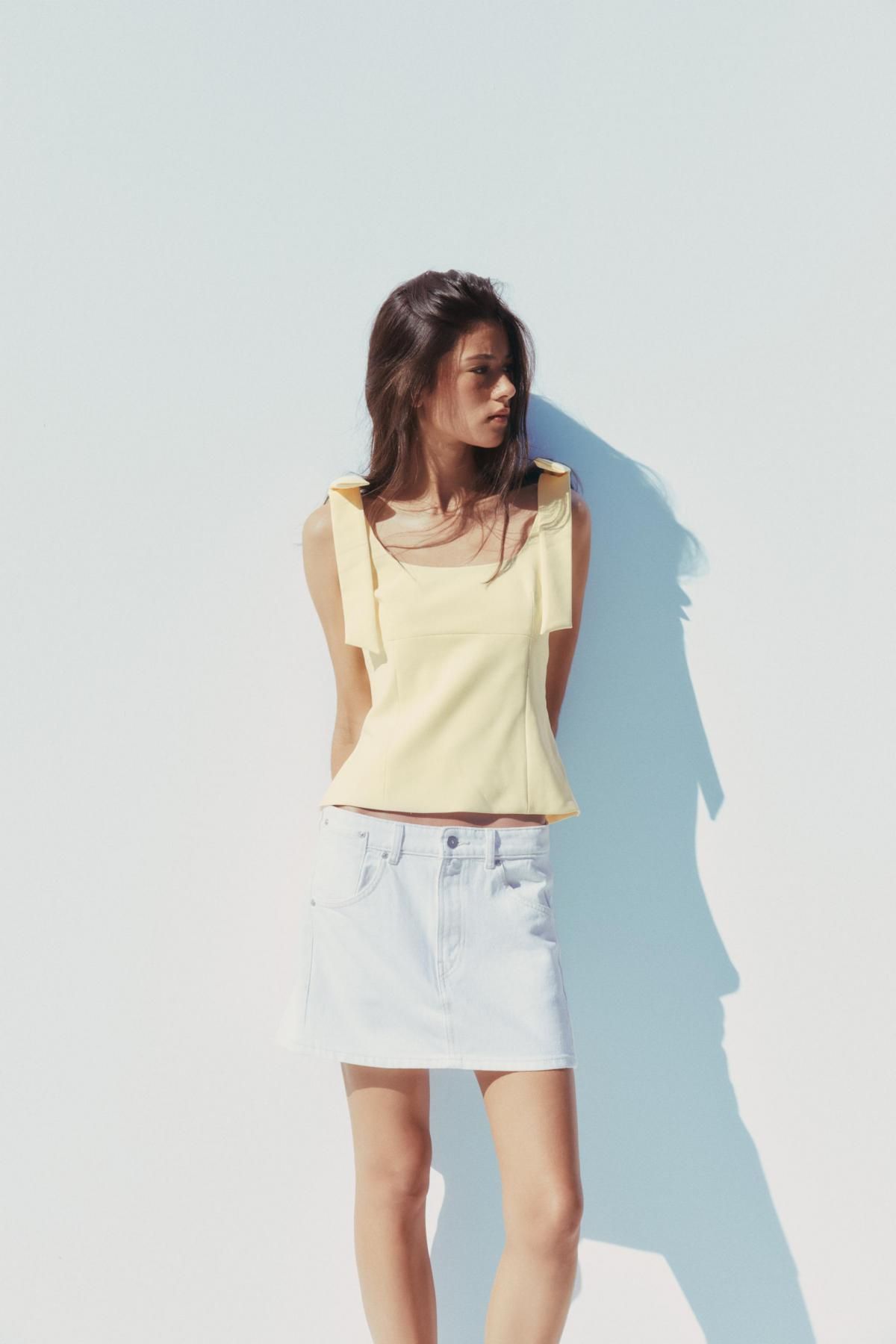 자라 스트레치 리본 디테일 민소매 탑 4772/032 LIGHT YELLOW - 상세 이미지 4