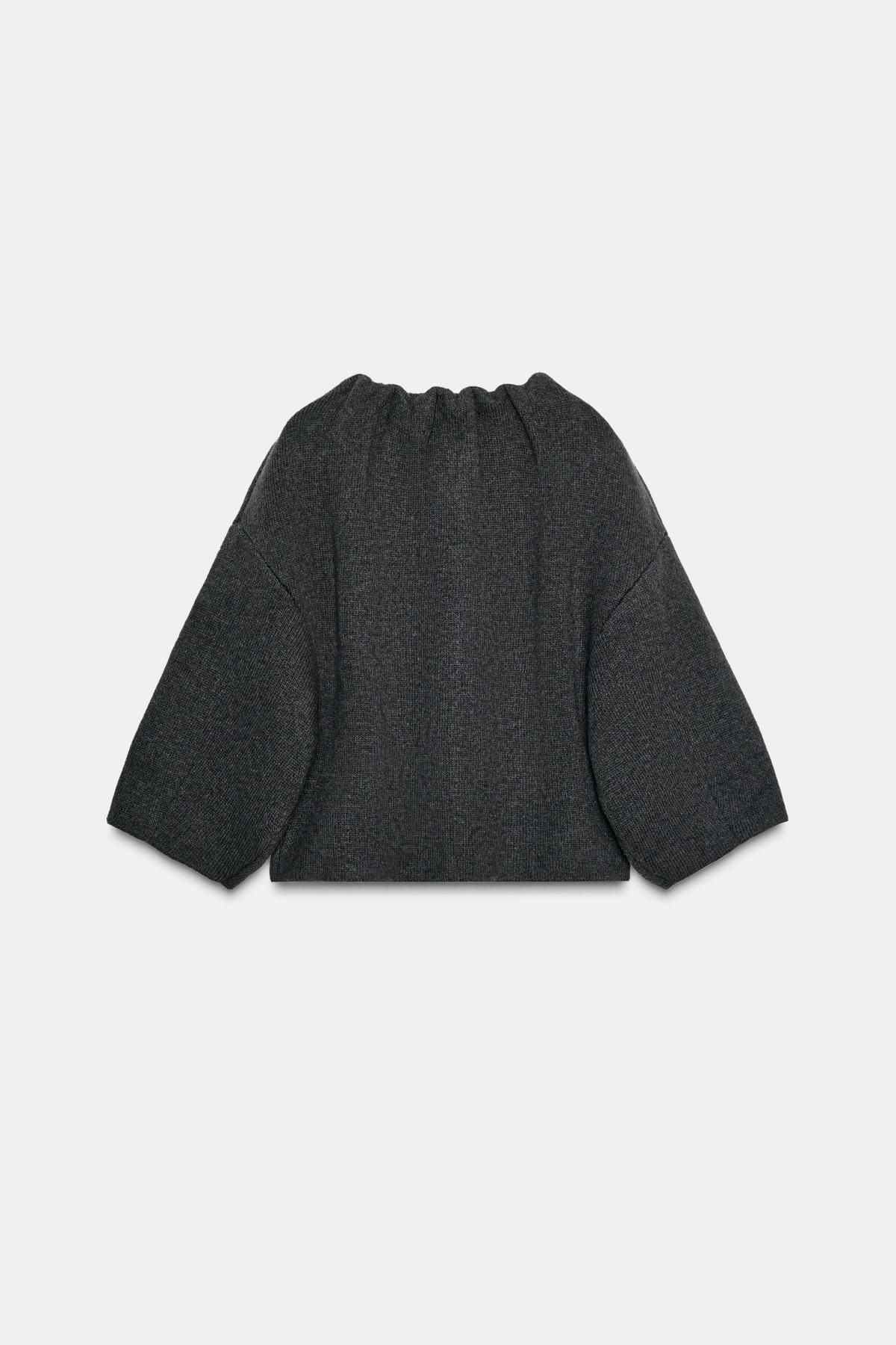 자라 울혼방 러플카라 라운드넥 숏코트 9598/175 MID-GREY - 상세 이미지 2