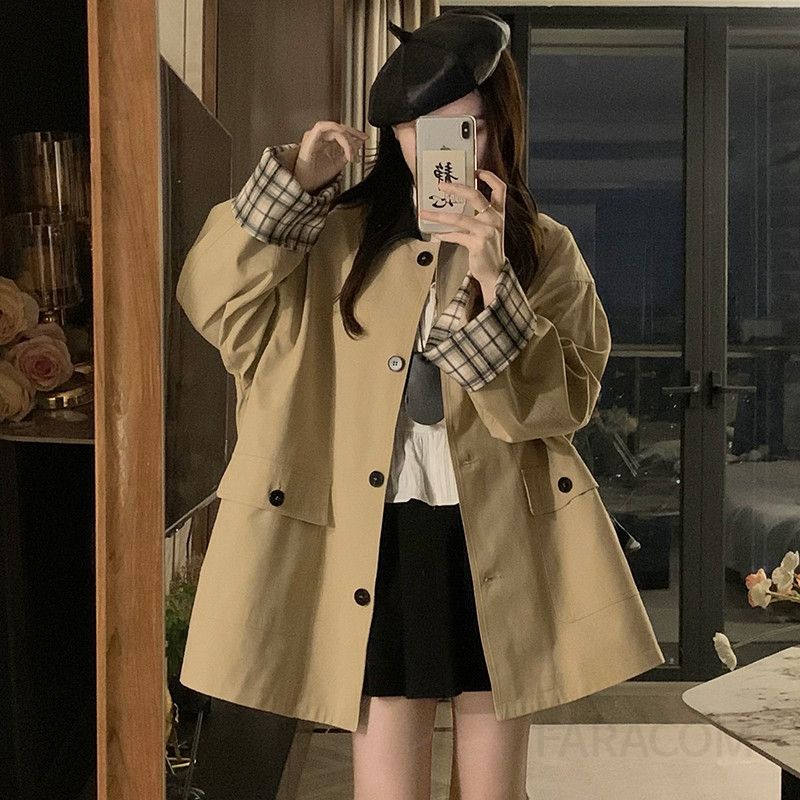 여성 루즈핏 오버핏 트렌치코트 간절기 데일리 하프코트 캐주얼 박시핏 아우터 재킷 점퍼 봄 가을 - 상세 이미지 4