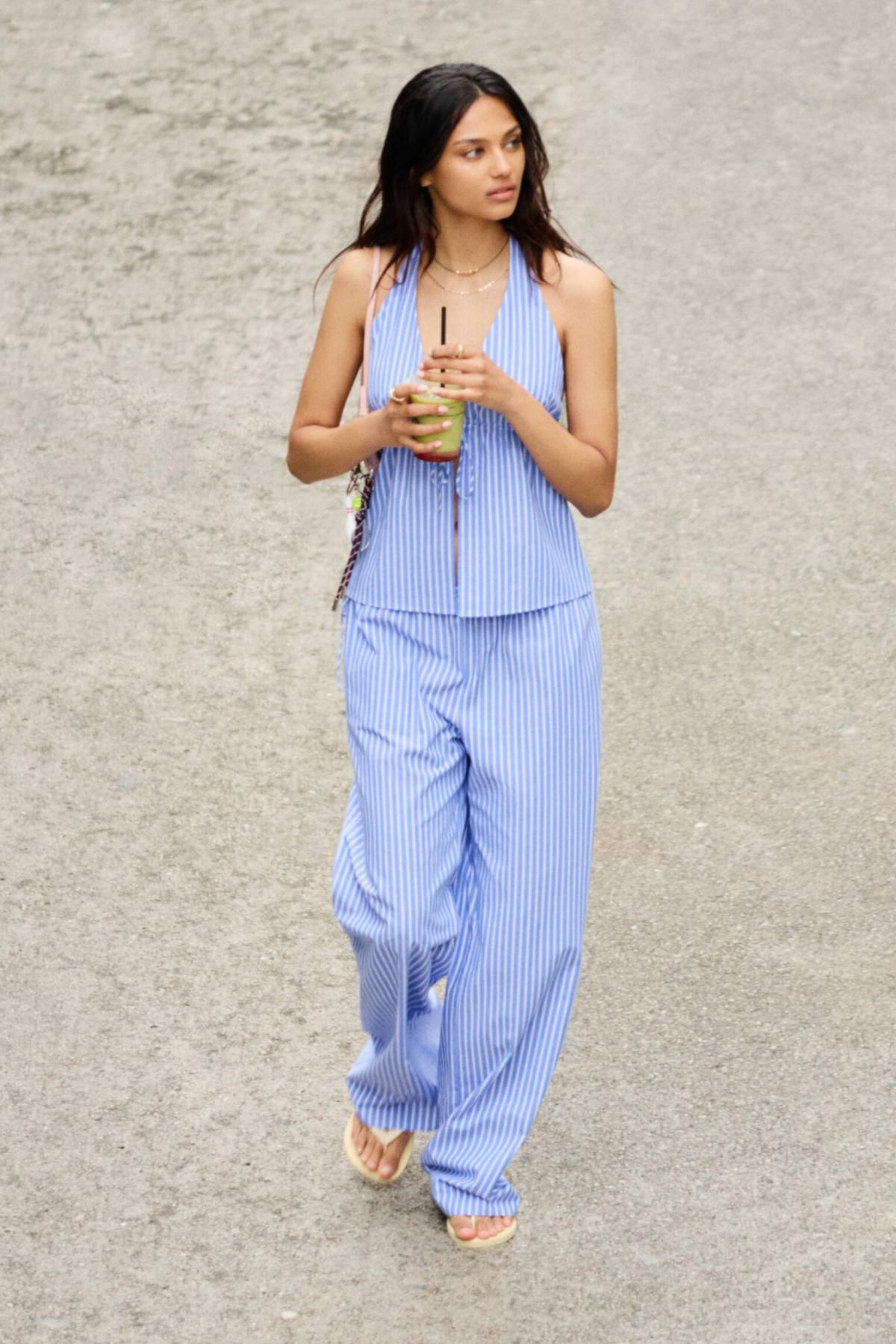 풀앤베어 스트라이프 코튼 스트레이트 팬츠 3680/438 BLUE - 상세 이미지 2