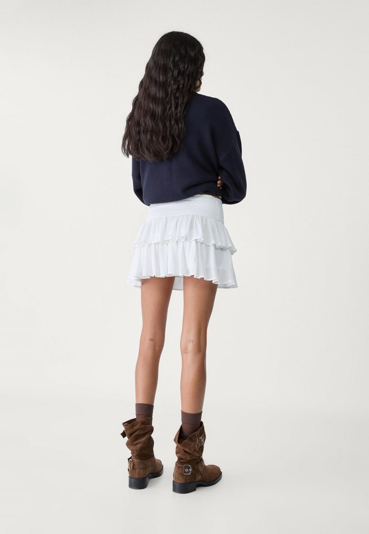 스트라디바리우스 스모크 웨이스트 러플 미니 스커트 7397/560 WHITE - 상세 이미지 4