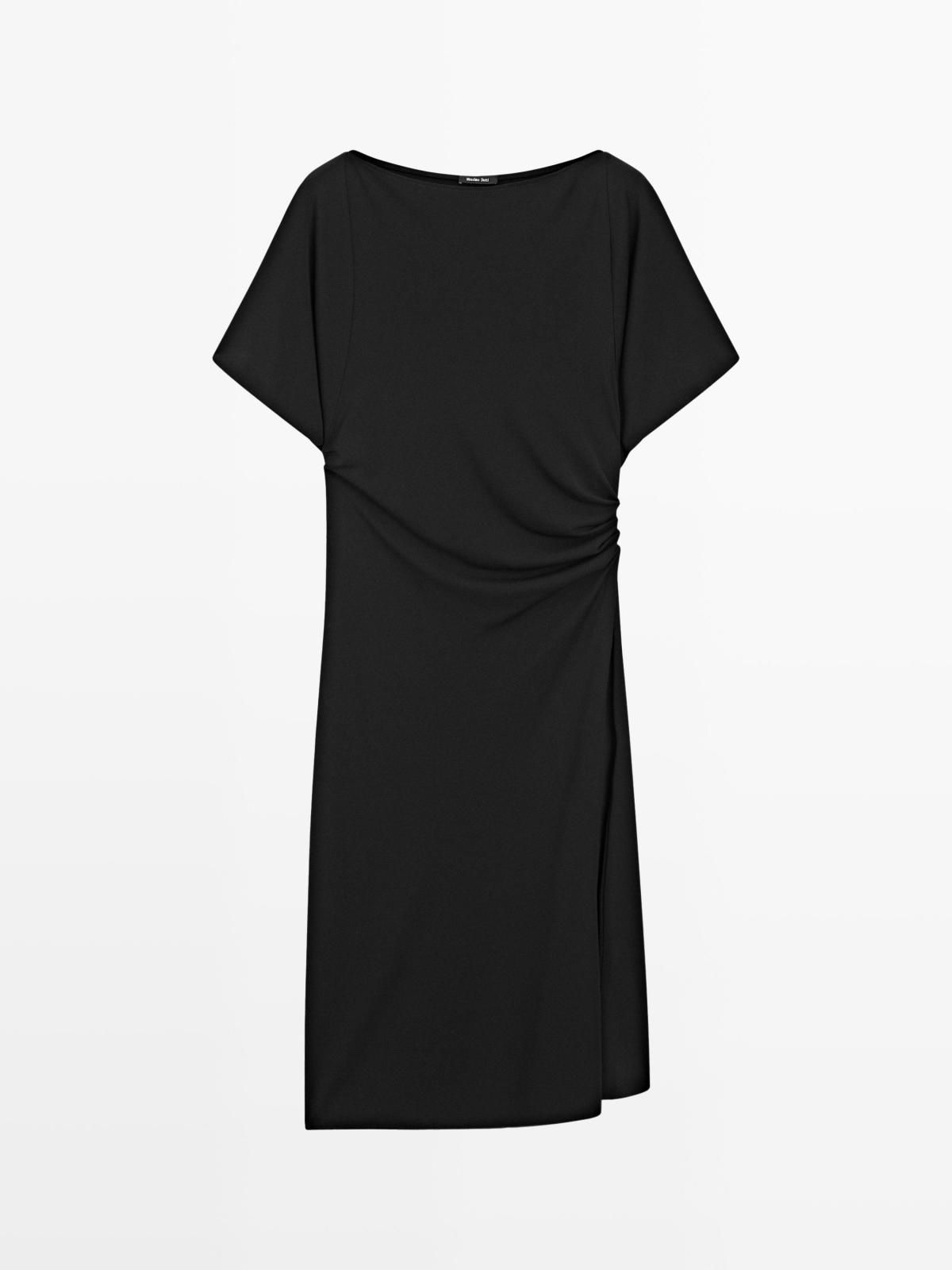 마시모두띠 데일리 셔링 보트넥 반팔 미디 원피스 6631/508 BLACK - 상품 이미지