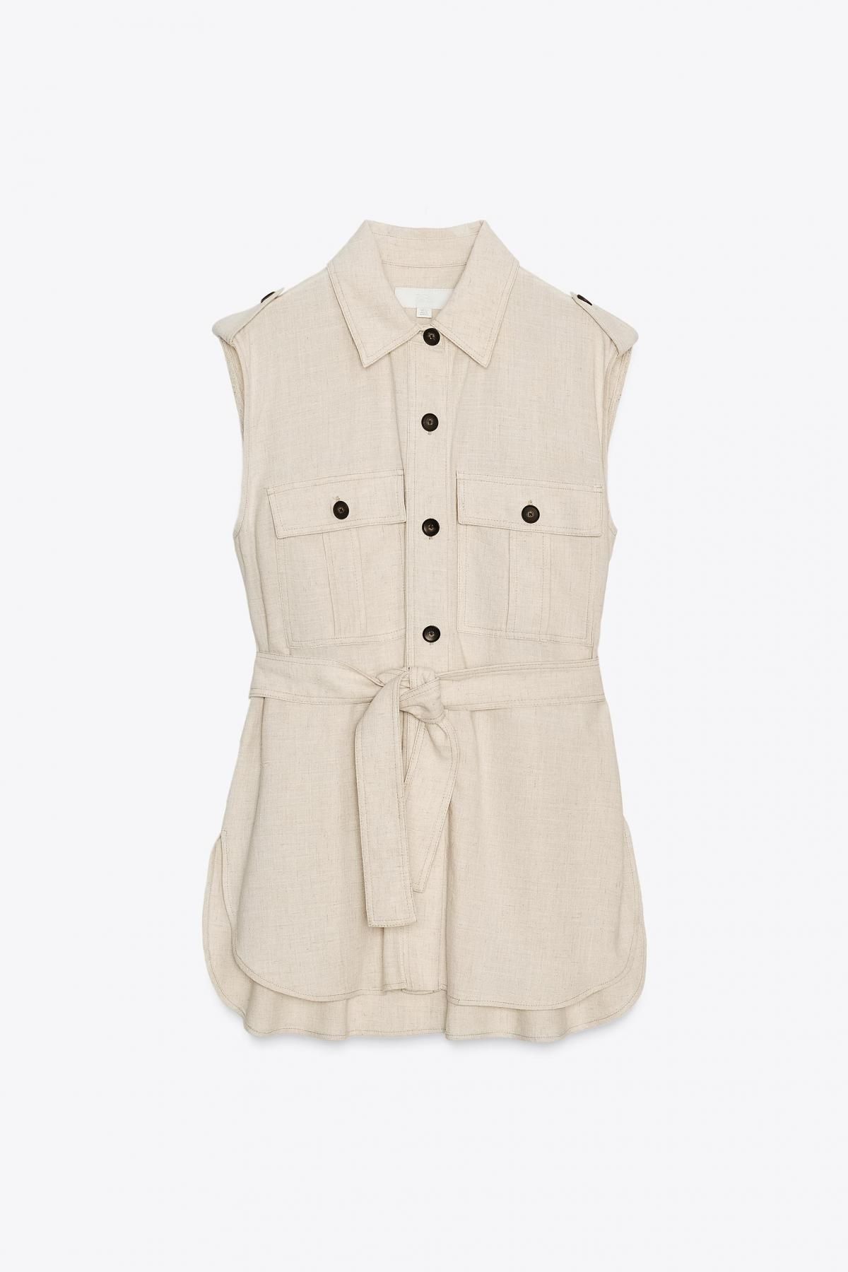 자라 린넨블렌드 벨트 롱 베스트 8198/746 LIGHT BEIGE - 메인 이미지