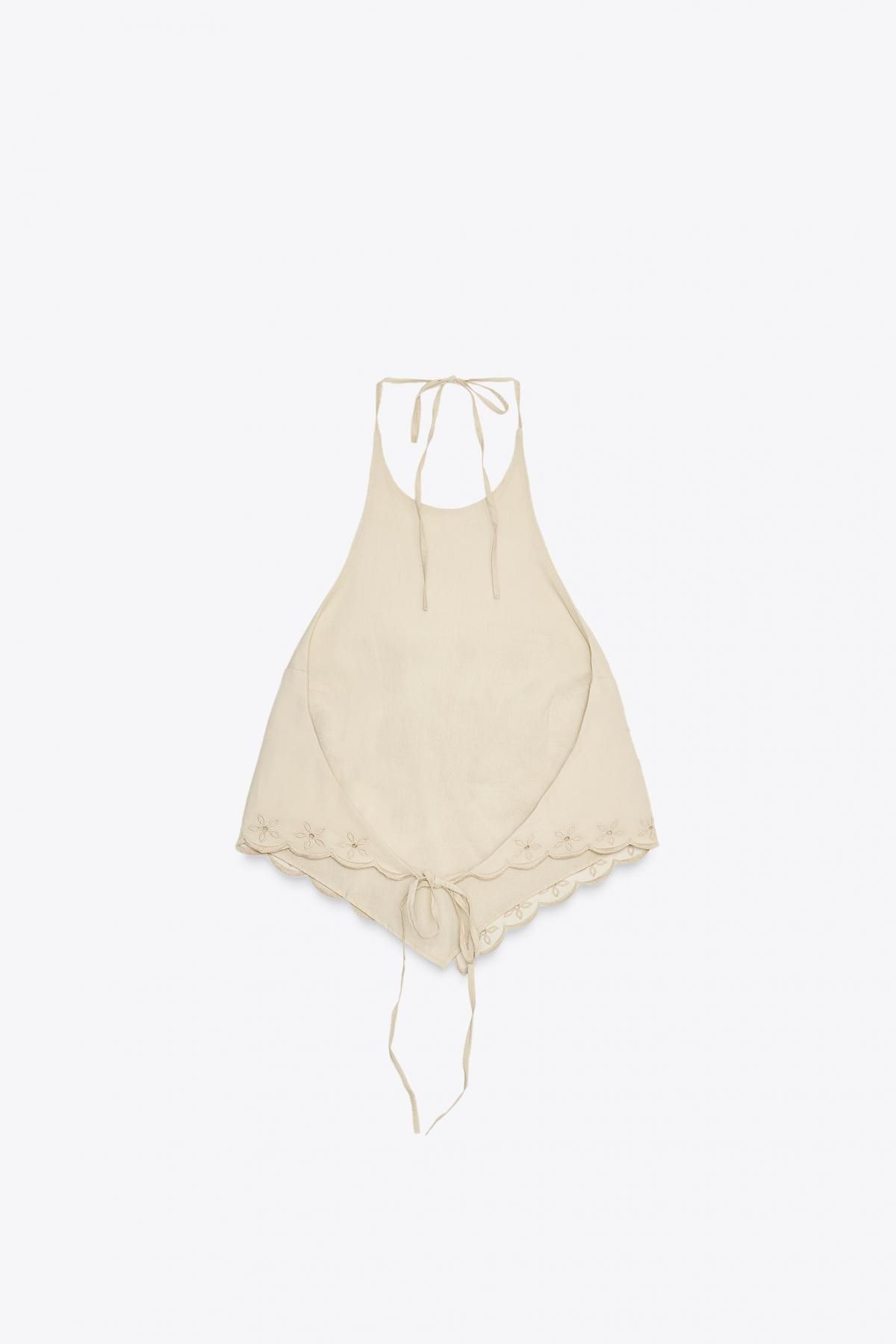 자라 에스닉 자수 포플린 홀터넥 민소매 탑 7521/012 TAUPE GREY - 상세 이미지 4