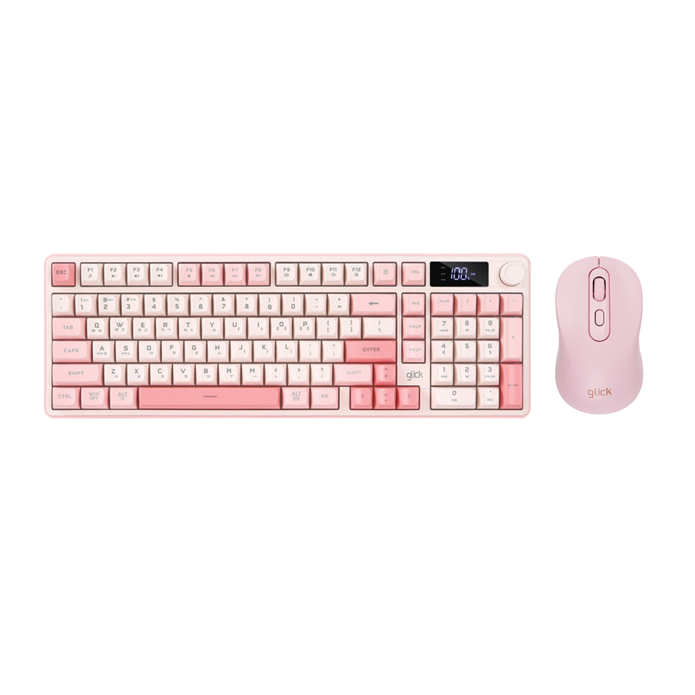 지클릭커 오피스프로 WMK90 사일런스 M RGB 풀윤활 무소음 방수 무선 블루투스 LCD 98 키보드 마우스 세트 Sky Pink 이미지 8