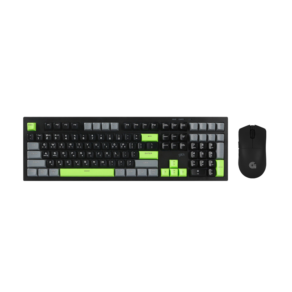 지클릭커 오피스프로 WMK990 사일런스 M RGB 무소음 무선 블루투스 108 키보드 마우스 세트 Poker Green - 상품 이미지