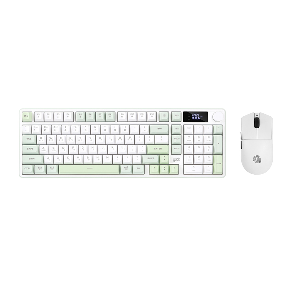 지클릭커 오피스프로 WMK990 사일런스 M RGB 풀윤활 무소음 방수 무선 블루투스 LCD 98 키보드 마우스 세트 Greenwich - 상품 이미지