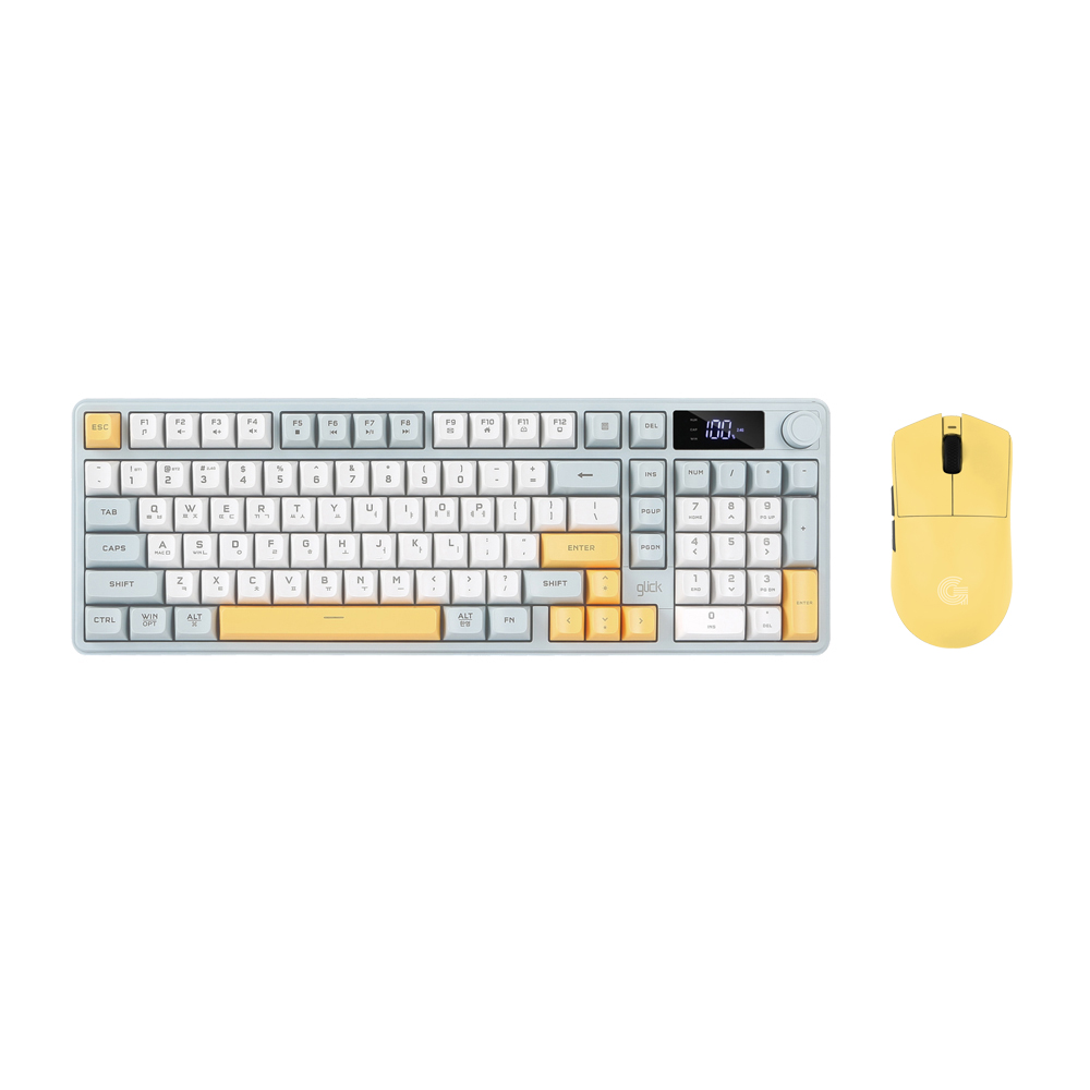 지클릭커 오피스프로 WMK990 사일런스 M RGB 풀윤활 무소음 방수 무선 블루투스 LCD 98 키보드 마우스 세트 Navy Blue - 상품 이미지