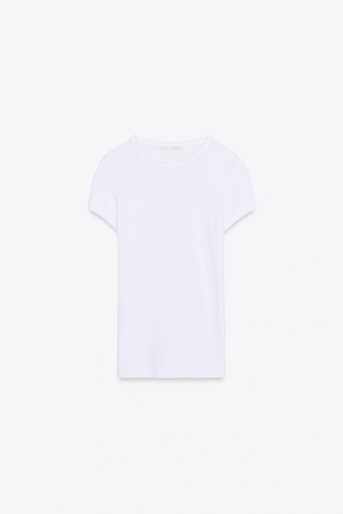 자라 미니멀 슬림핏 라운드넥 반팔 티셔츠 VISCOSE 블렌드 5584/315 WHITE - 메인 이미지