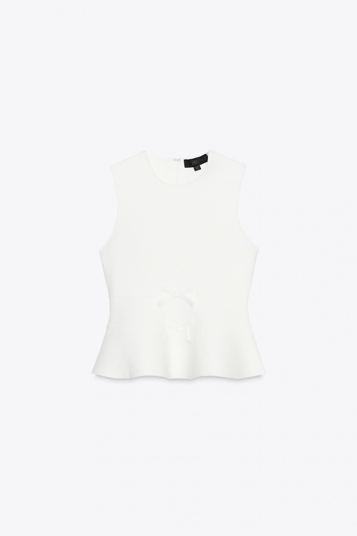자라 페플럼 니트 민소매 라운드넥 화이트 탑 9598/086 WHITE - 메인 이미지
