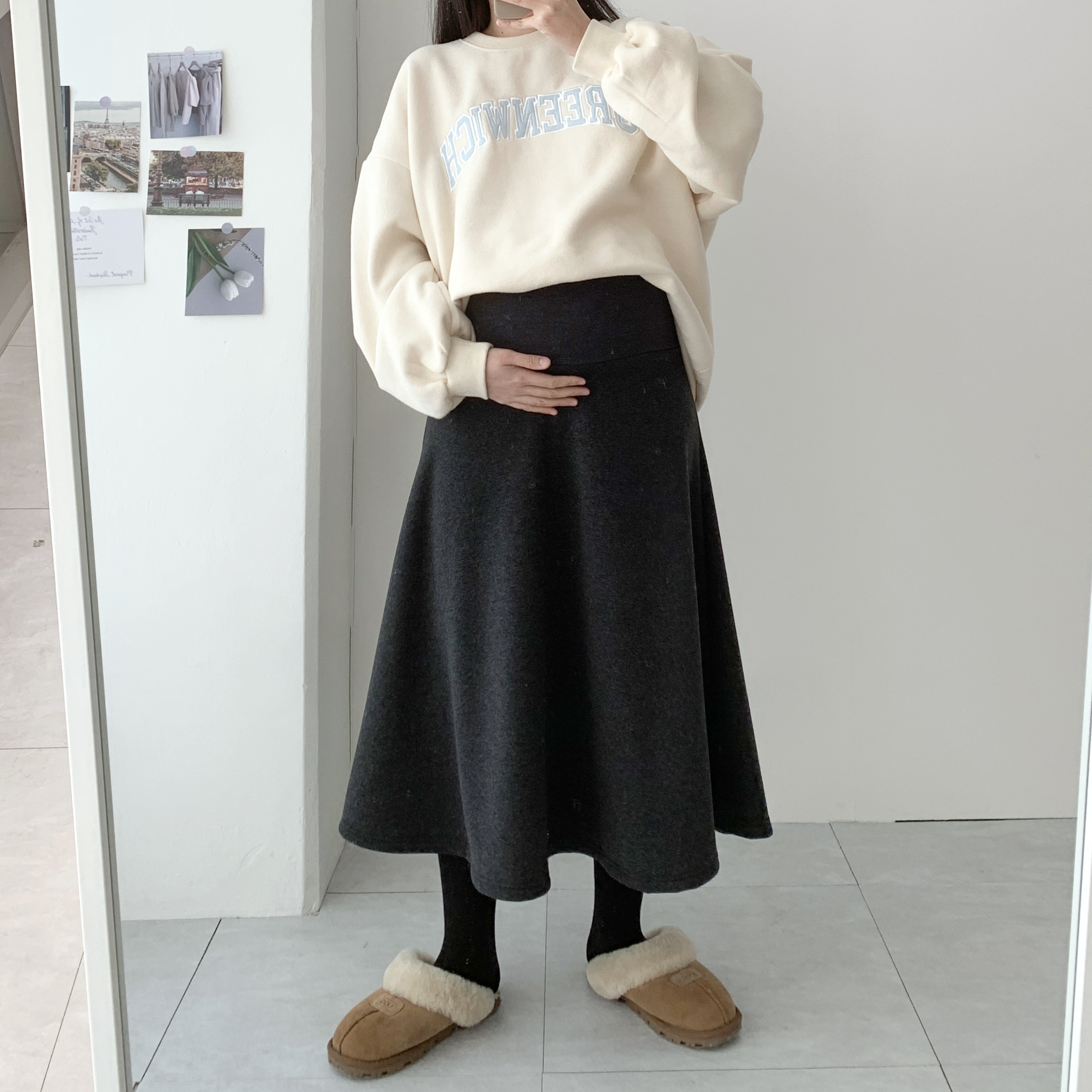 임산부치마 겨울 임산부기모스커트 플레어스커트 - 상품 이미지