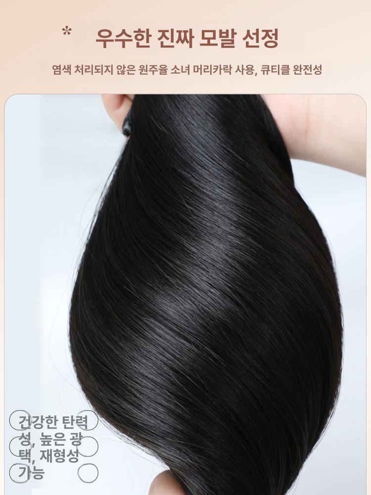 인모 숏컷 통가발 항암가발 중년 엄마 가발 자연스러운 단발 볼륨  손뜨개 자연색 M A - 상세 이미지 3