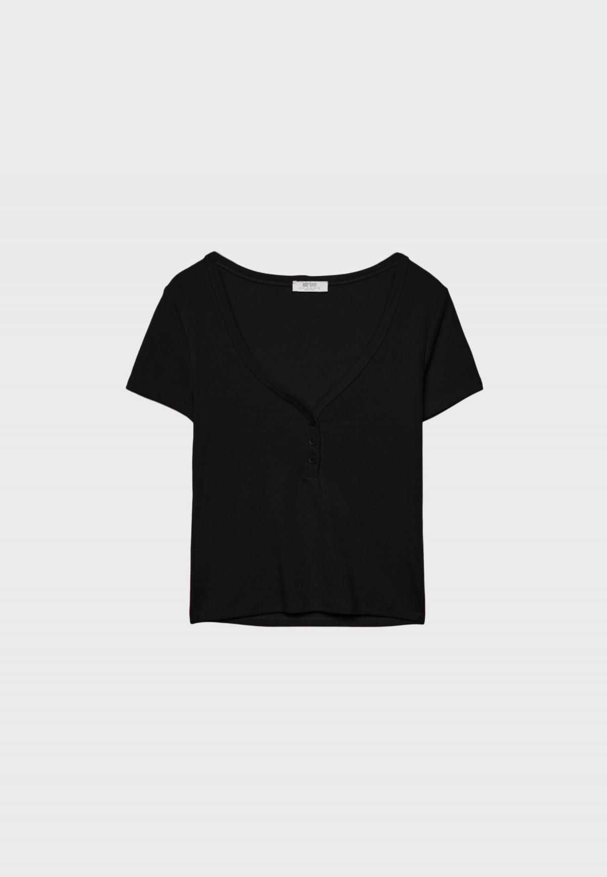 스트라디바리우스 베이직 브이넥 버튼 반팔 티셔츠 7060/125 BLACK - 상품 이미지