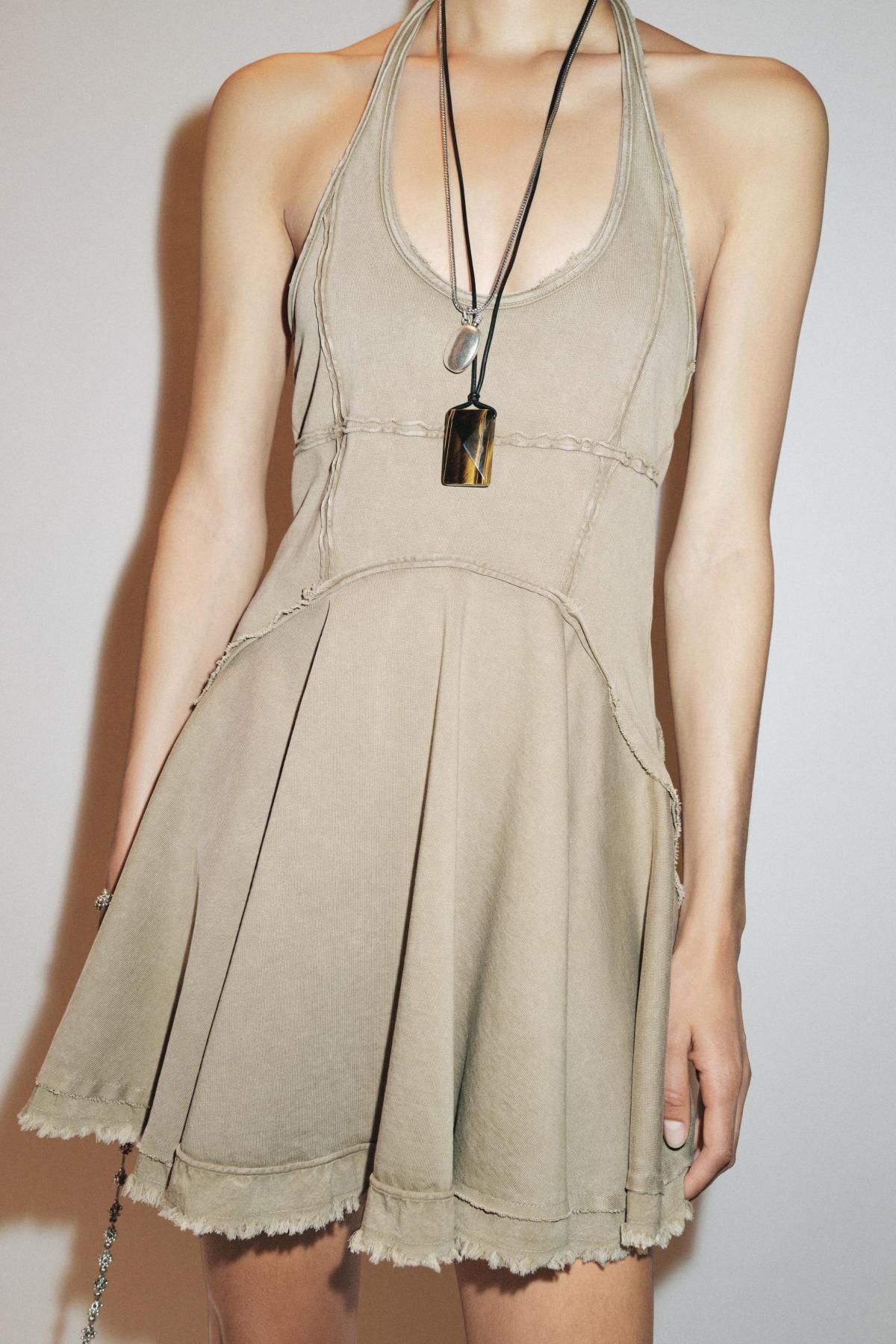 자라 코튼 홀터넥 미니 원피스 6050/348 LIGHT KHAKI - 상세 이미지 4