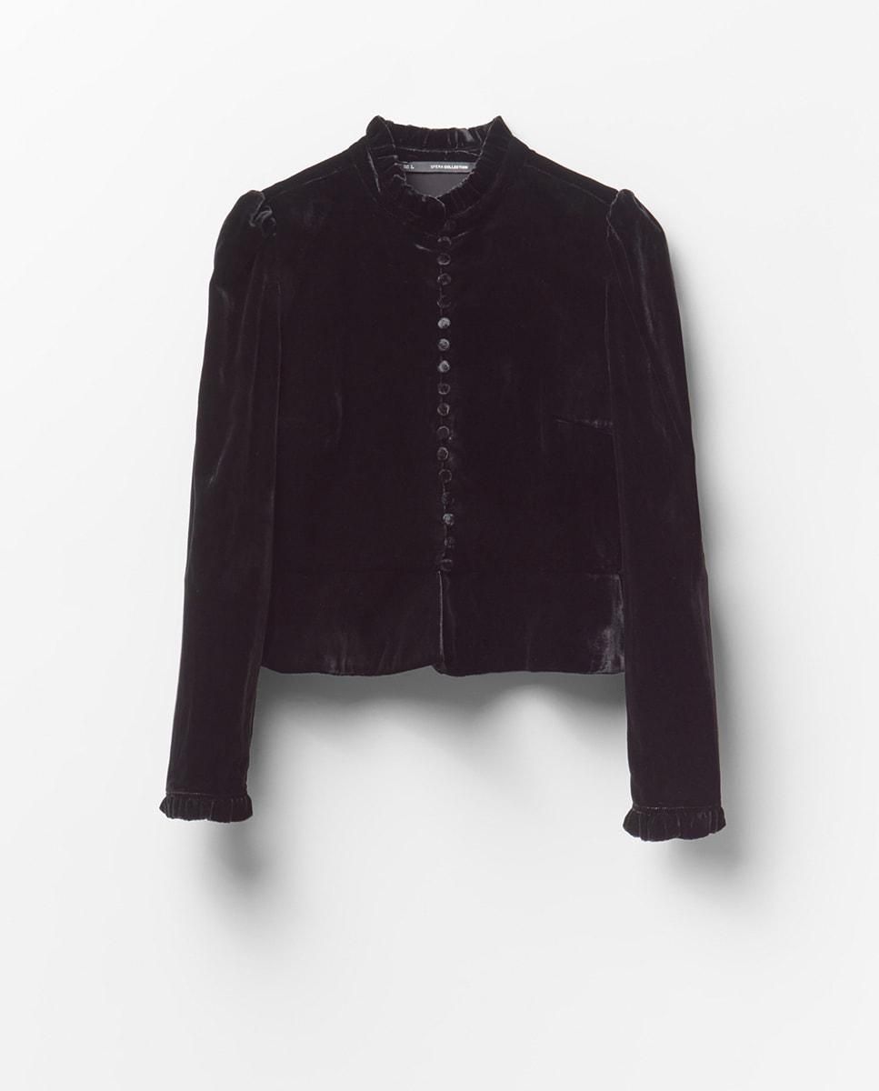 스페라 벨벳 크롭 하이넥 재킷 56200204578 NEGRO - 상품 이미지