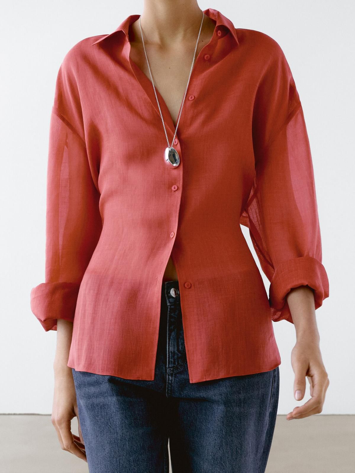 마시모두띠 플루이드 라미 혼방 셔츠 5107/875 CHERRY RED - 상세 이미지 3