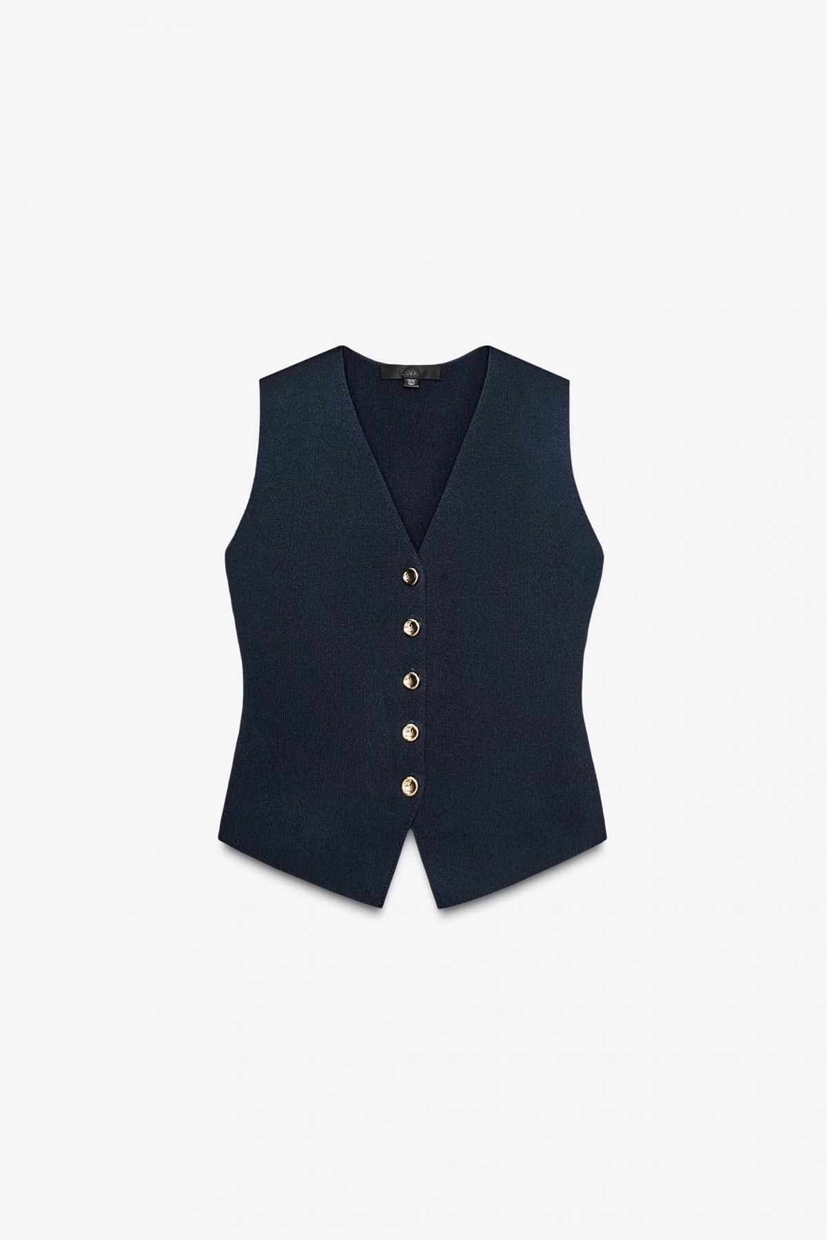 자라 브이넥 테일러드 니트 베스트 4192/003 NAVY BLUE - 상품 이미지