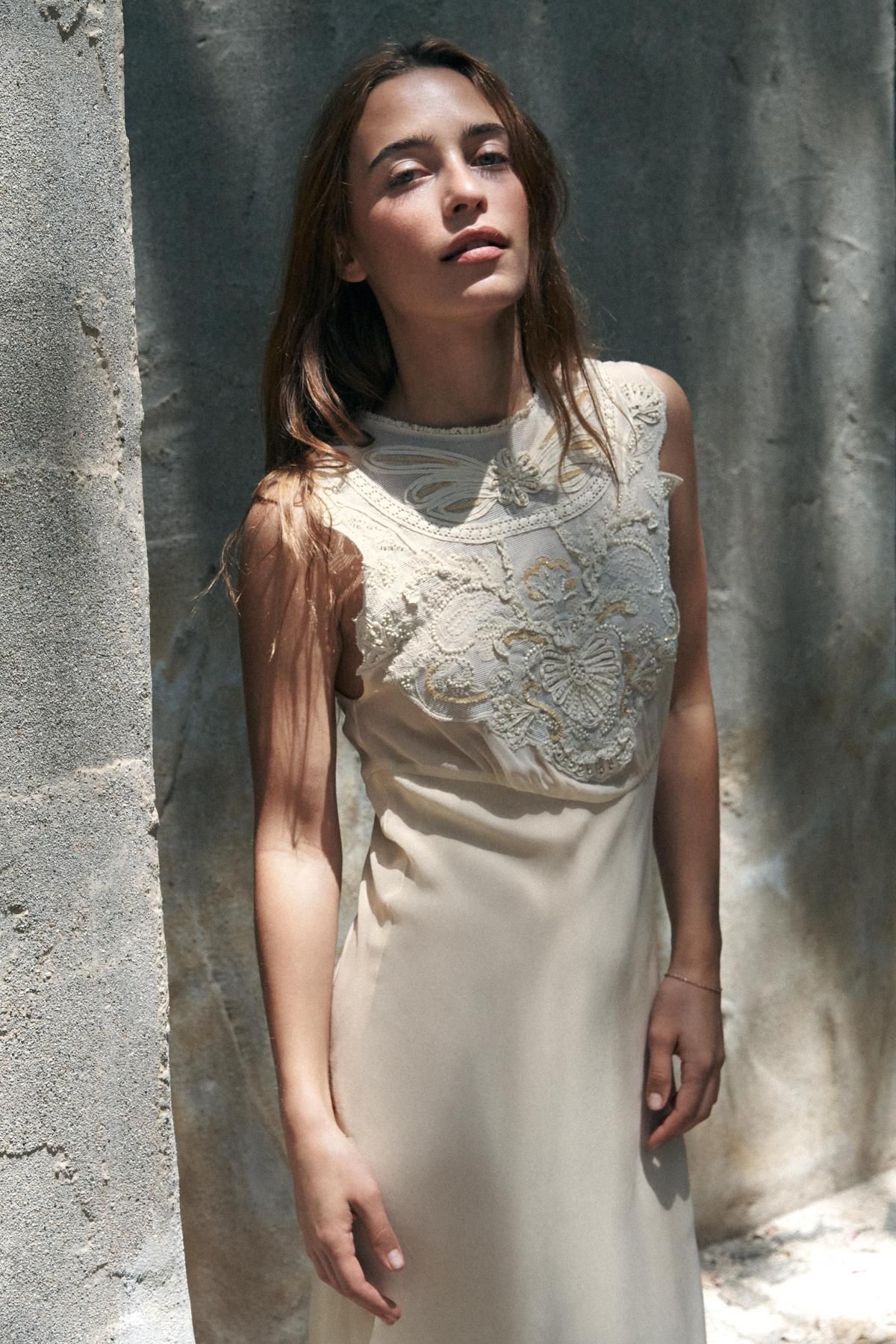 자라 비즈 자수 롱 원피스 7521/907 OYSTER-WHITE - 상세 이미지 3