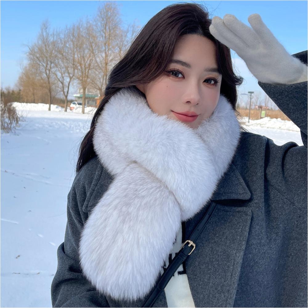 양면 무스탕 폭스 퍼 목도리 여우목도리 따뜻한 넥워머 모피 겨울 머플러 아웃도어 여행용 - 상품 이미지