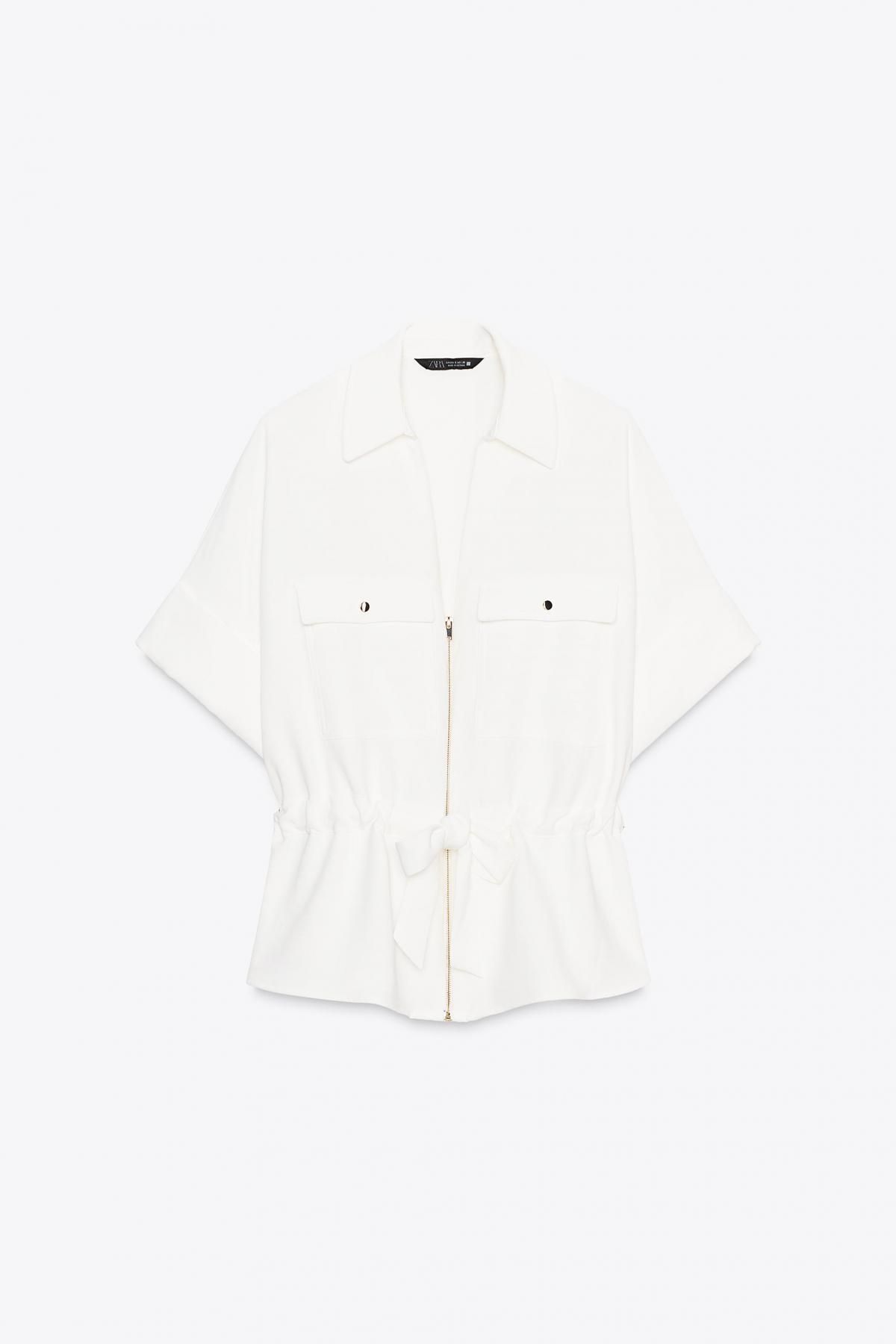 자라 테크니컬 드로스트링 웨이스트 사파리 반팔 셔츠 2157/068 OYSTER-WHITE - 메인 이미지