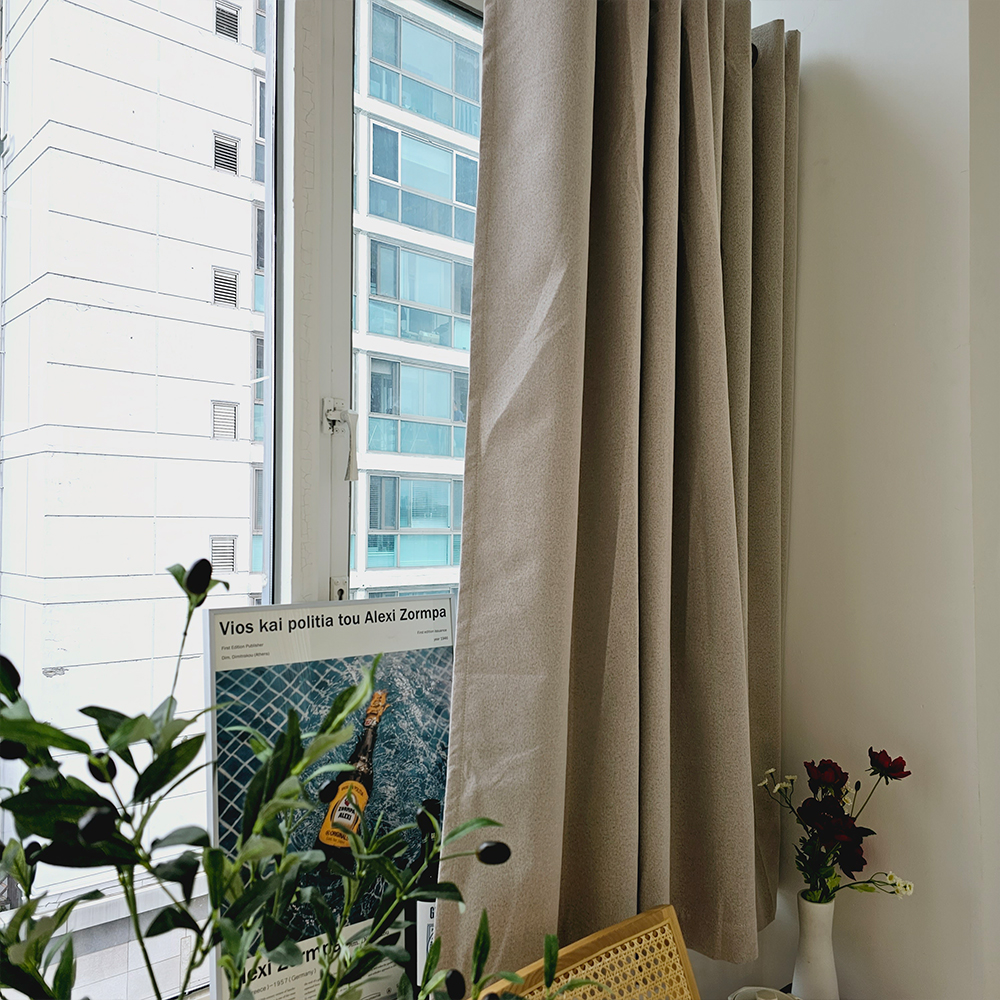 [창문형] 암막커튼+초강력 커튼압축봉 세트 모카베이지, 260x165cm