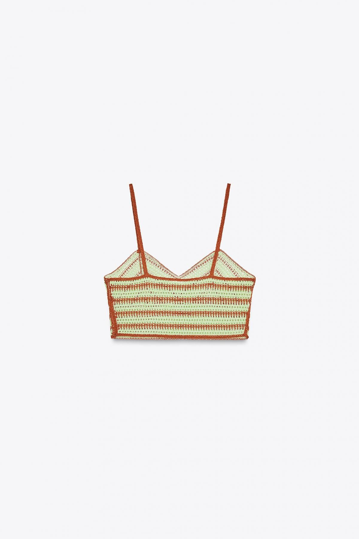 자라 크로셰 브이넥 스트랩 크롭 탑 8779/626 LIGHT GREEN - 상세 이미지 4