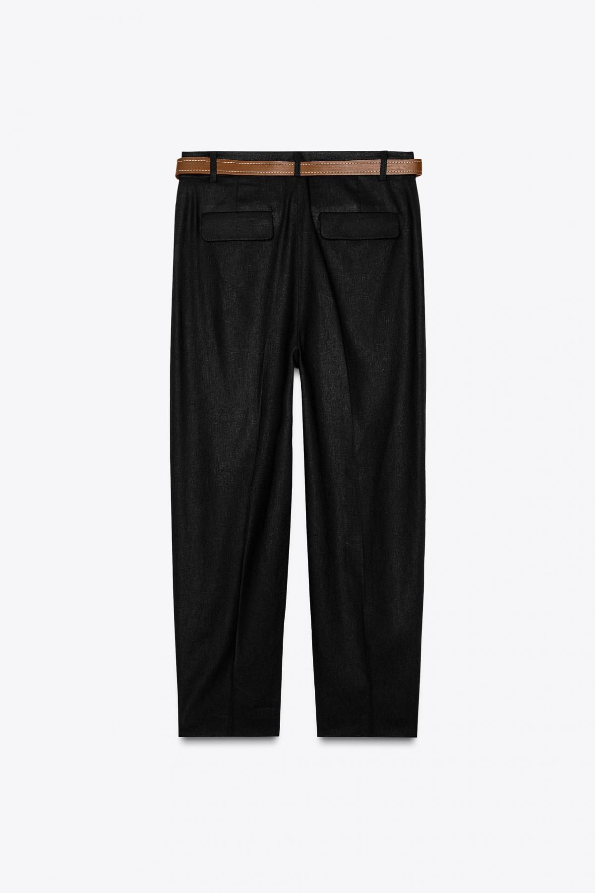 자라 린넨 벨티드 스트레이트 레그 팬츠 2753/128 BLACK - 상세 이미지 5