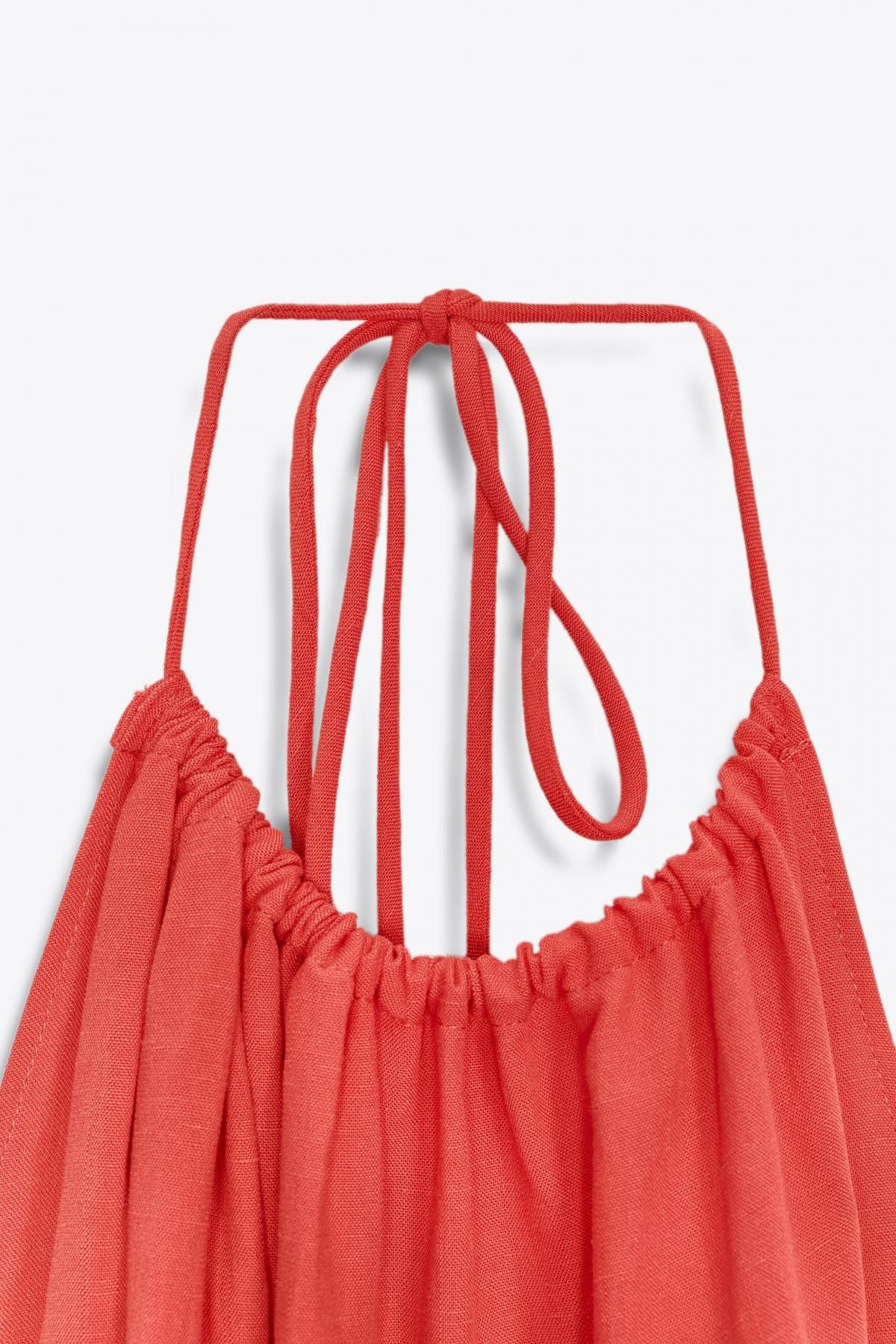 자라 리넨 오픈백 홀터넥 미디 원피스 2180/211 RED / CORAL - 상세 이미지 4