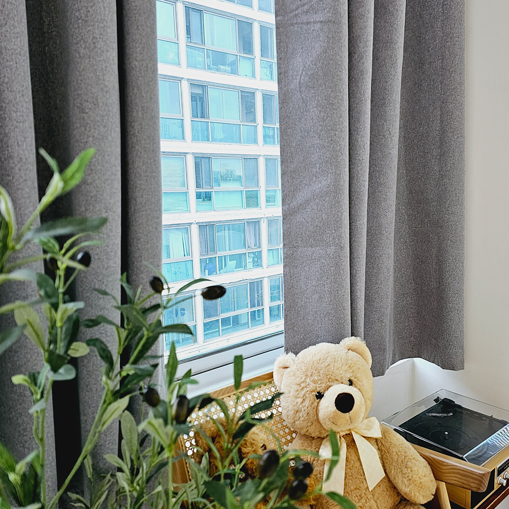 [창문형] 암막커튼+초강력 커튼압축봉 세트 라이트그레이, 260x165cm