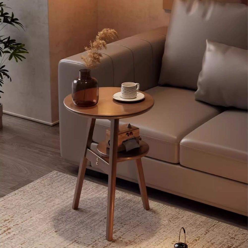 높은 티테이블 원목 거실 보조 탁자 인테리어 협탁 호두색 2단 42cm
