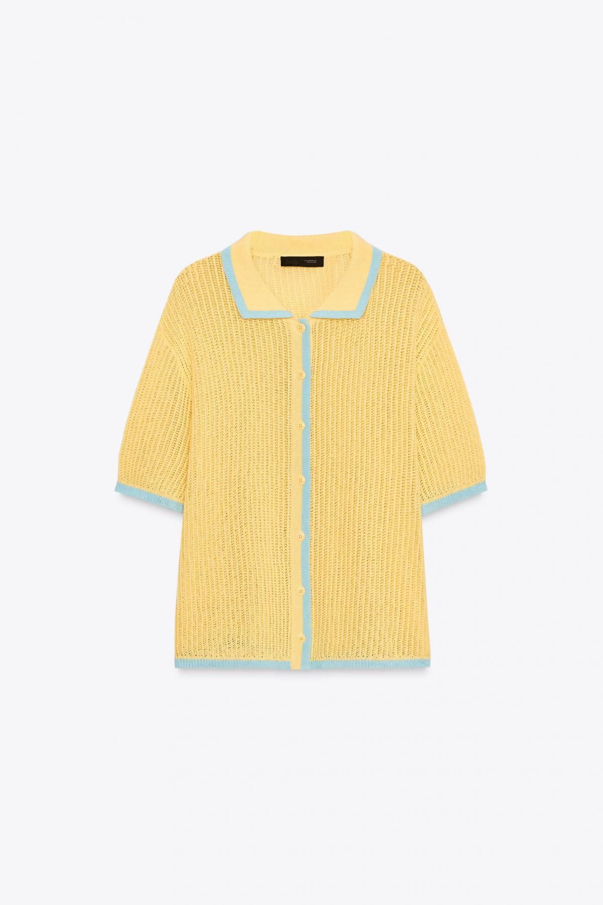 자라 프레시 옐로우 카라 포인트 반팔 니트 카디건 3920/260 LIGHT YELLOW - 메인 이미지