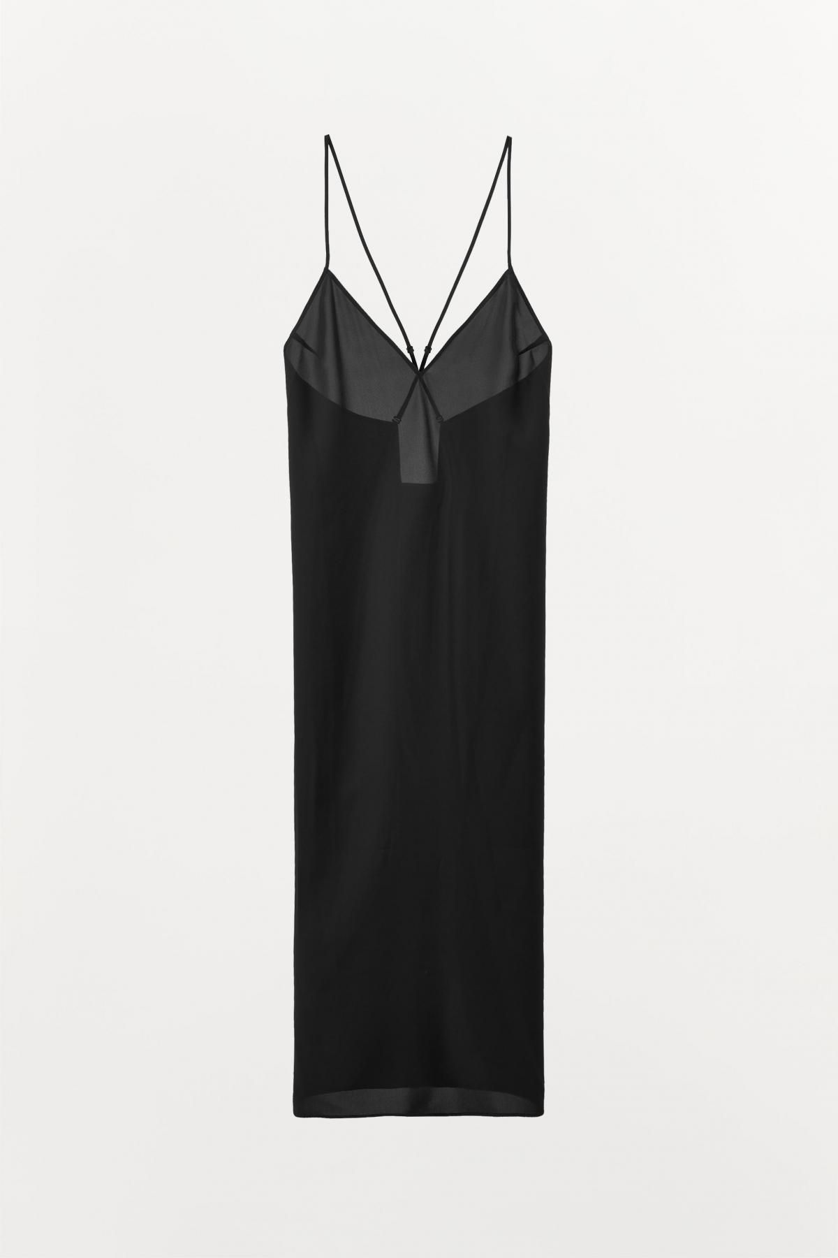 자라 슬림핏 롱 슬립 원피스 멀티포지션 스트랩 1223/930 BLACK - 상품 이미지