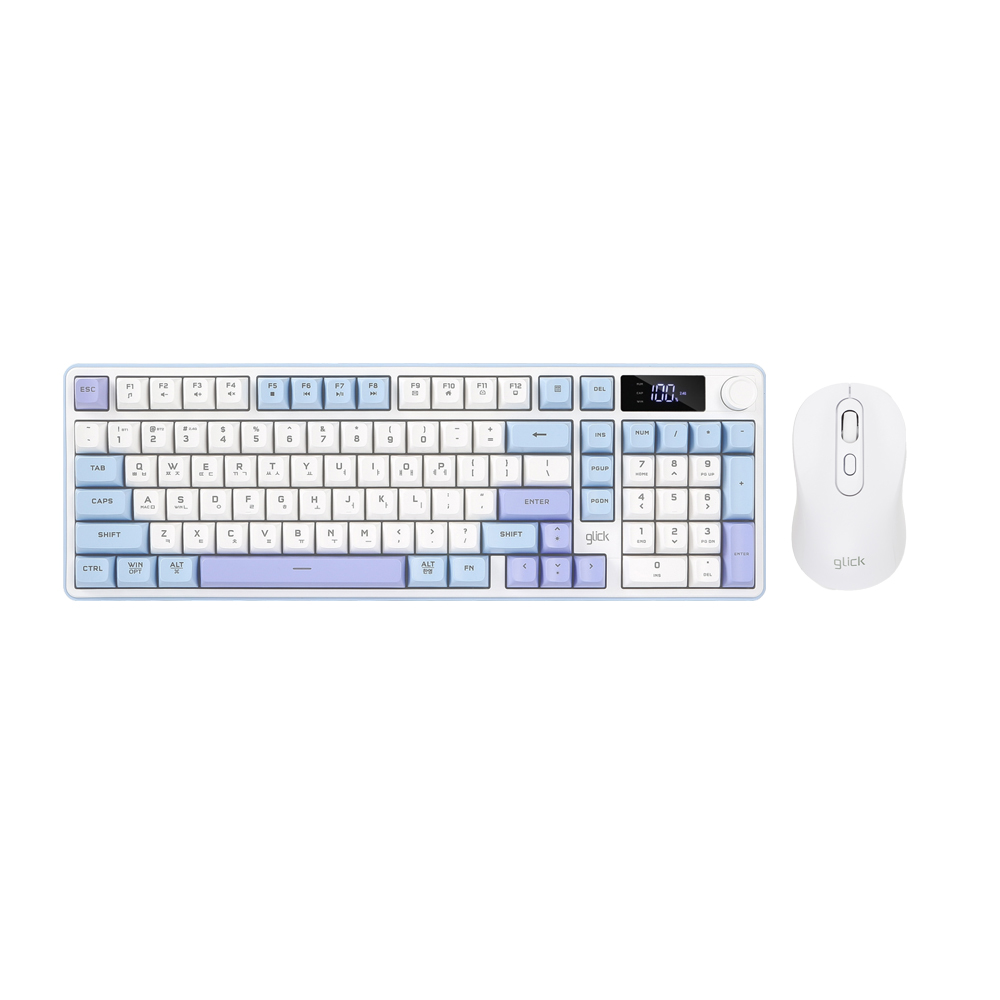 지클릭커 오피스프로 WMK90 사일런스 M RGB 풀윤활 무소음 방수 무선 블루투스 LCD 98 키보드 마우스 세트 Sky Pink 이미지 7